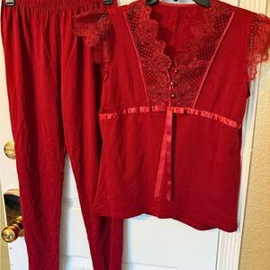 Elegant Red Lace Sleepwear Set